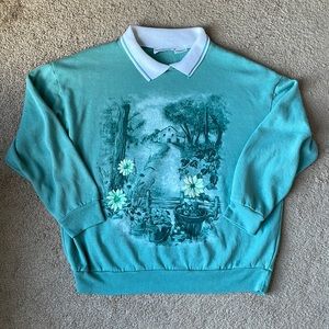 🏡 Vintage Basic Editions Farmhouse Collared Sweatshirt – Cozy Cottagecore Style